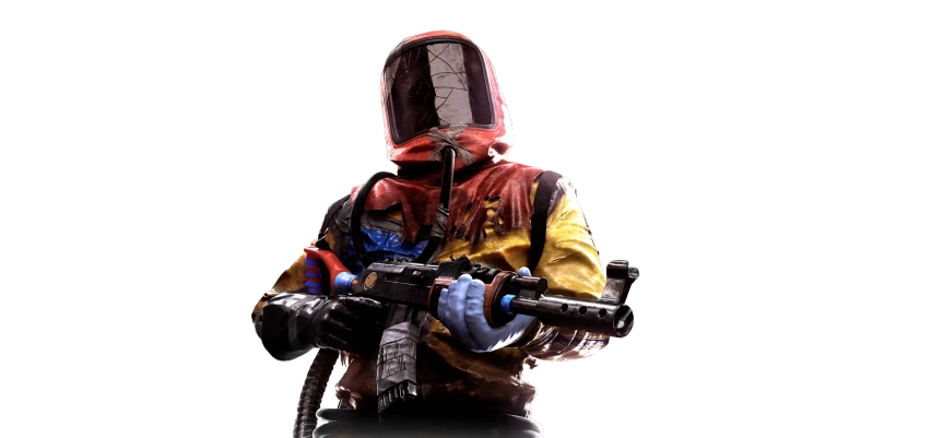 Rust hazmat operator holding a rifle